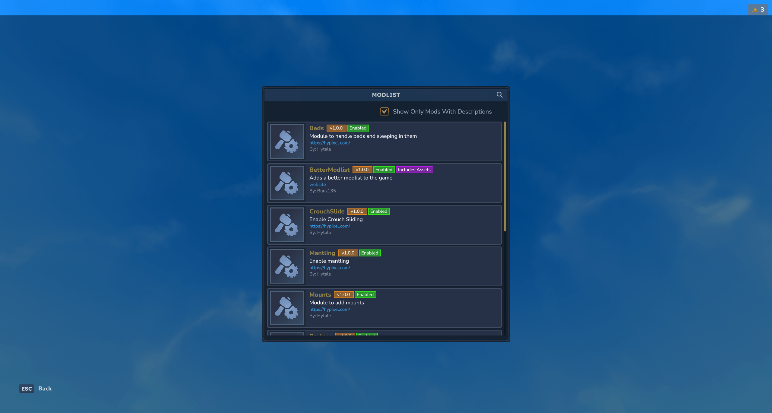 Better Modlist - Verbesserte Oberfläche und Suche - Hytale Mod Screenshot